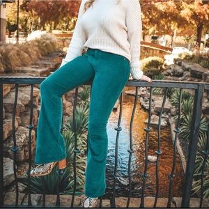 NWT Altar’d Stare Teal Flare Wide Leg Corduroy Jeans, size 5/ 27